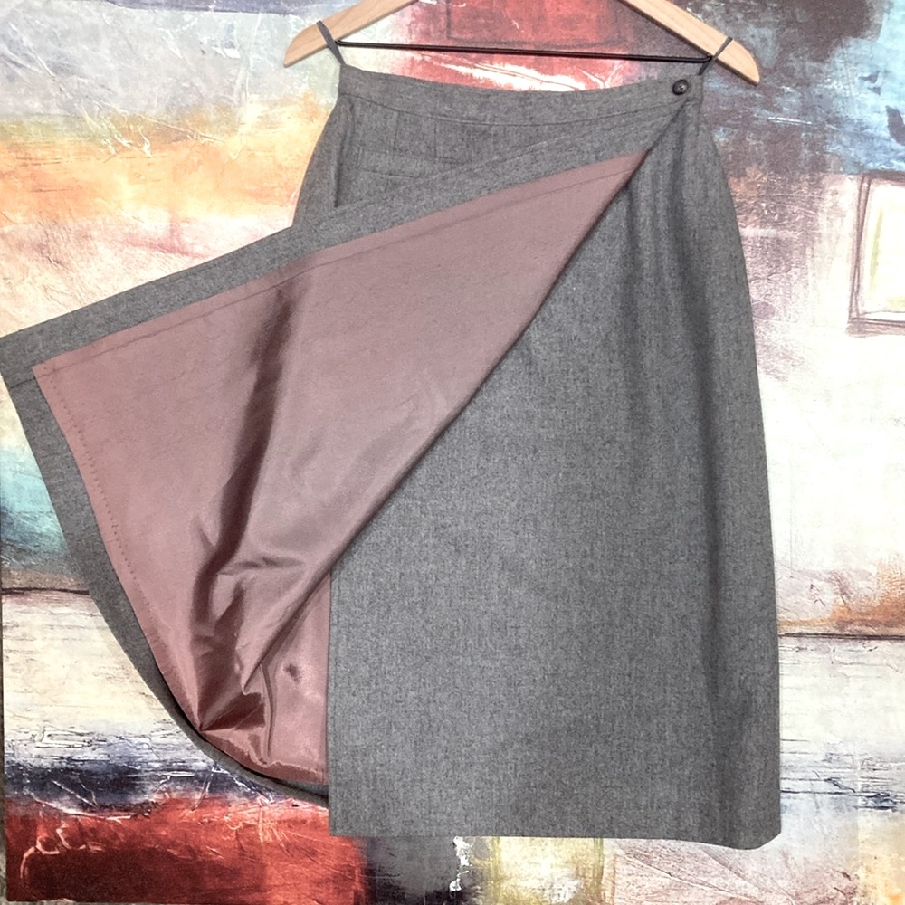 VINTAGE Pendleton 100% Virgin Wool Grey A-Line Midi Wrap Skirt Women’s Size 6
